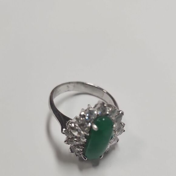 Silver Plated Jade Women's Ring Size 10 - Picture 4 of 7